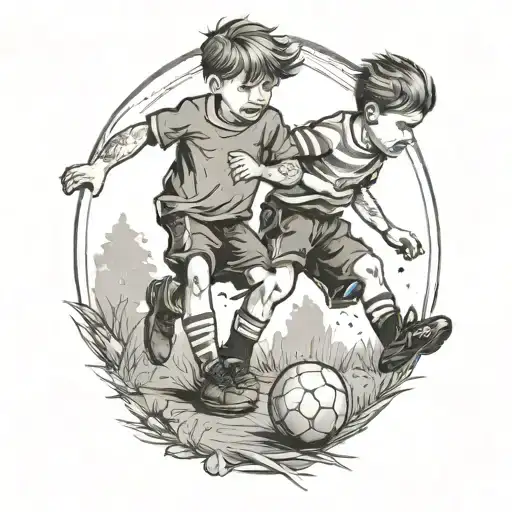 Two Kids Playing Football Parents Watching