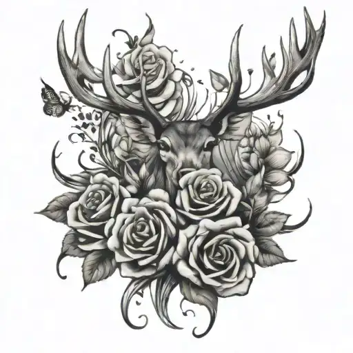 Roses Butterfly Deer Antlers