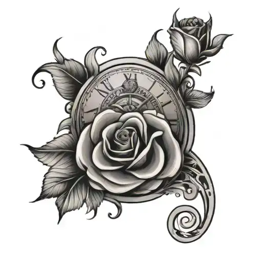 Yin Yang As A Rose And A Clock With A Tribal Band On A Bicep