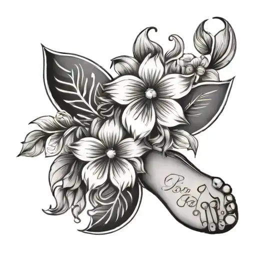 Floral Design Incorporating Baby Footprint Wirh Name