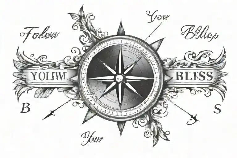 Follow Your Bliss Quote With Compass In Straight Line