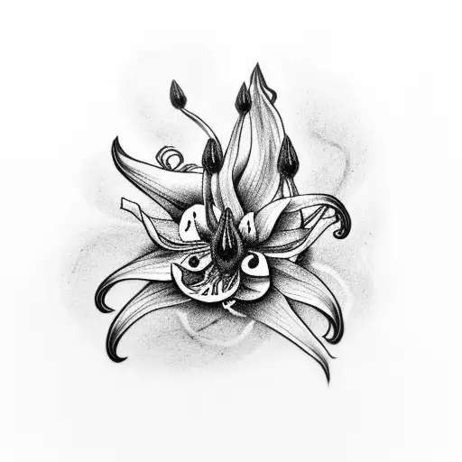 A Black-grey Tattoo Of Spider Lillies Blooming Under A Starry Night Sky