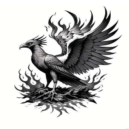 Fine Line Tattoo Pheonix Rising From Ashes