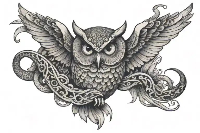 Moon Owl Coiled Snake