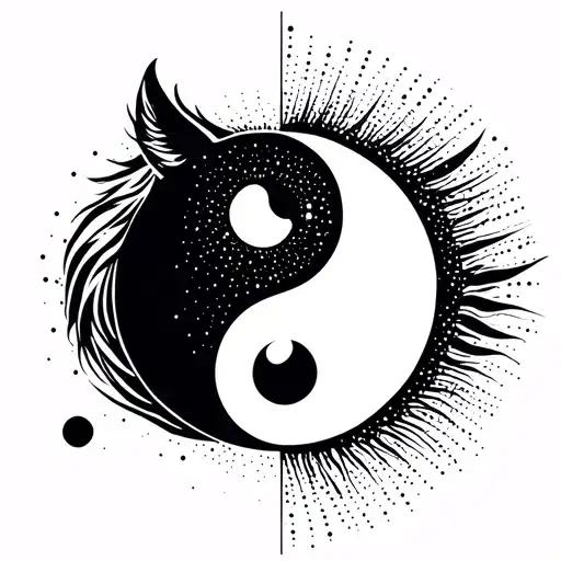 Ying Yang Sign With Eye Of Horse And Eye Of Raw As The Dots