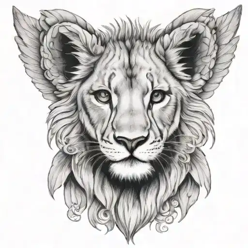 Lion Cub With Angel Wings And Halo Portrait