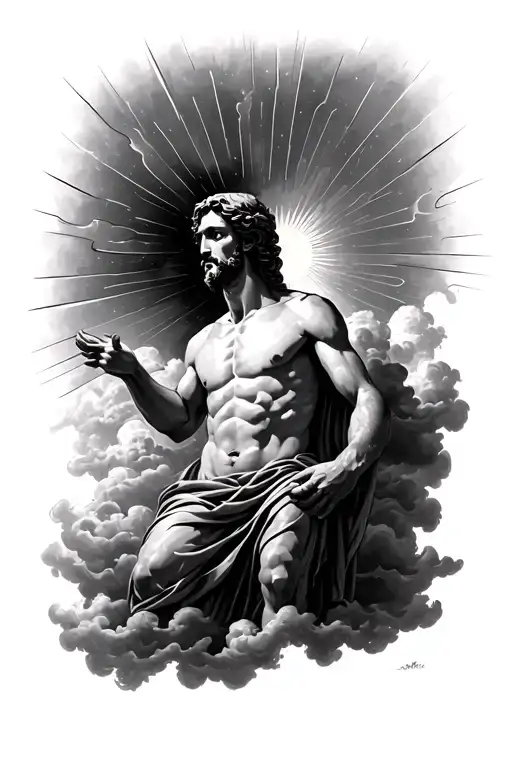 The Creation Of Adam With A Background Of Clouds And Sunrays