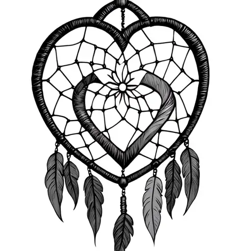 Heart Dream Catcher With Addiction Support Ribbon Fine Line