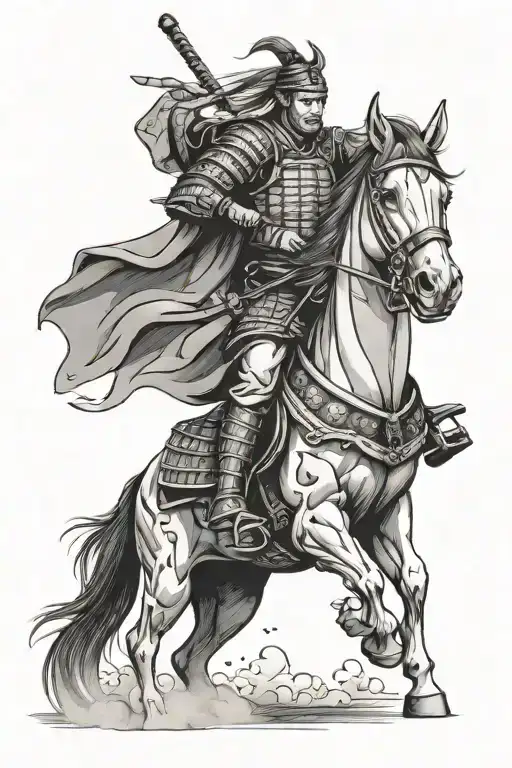 Samurai Riding Horse Holding Severed Heads