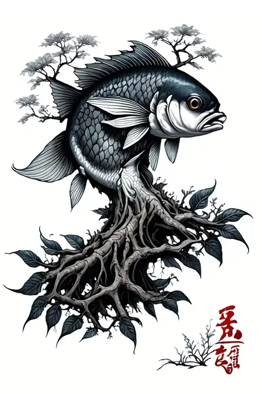Coi Fish Surrounding Tree Of Knowledge