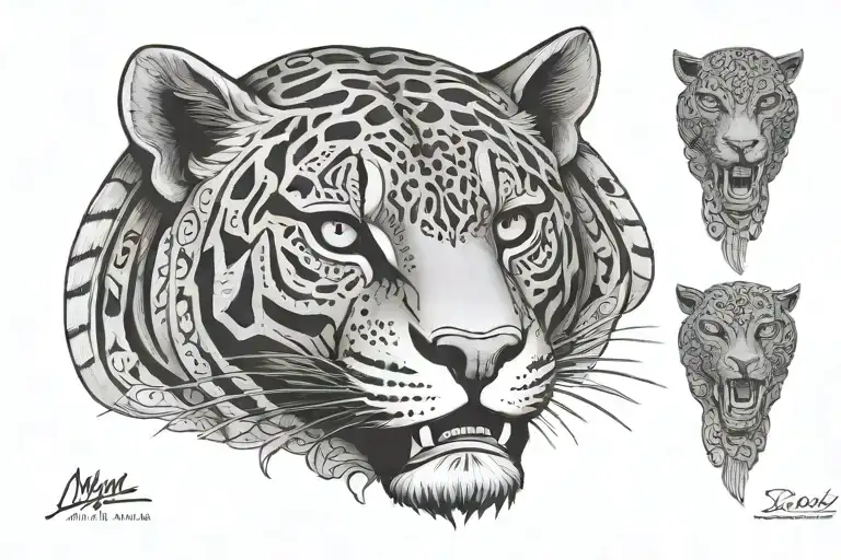 Mayan Jaguar Throat Tattoo Design