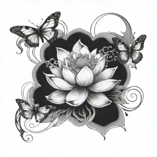 Lotus Flower And Butterfly Combined Together