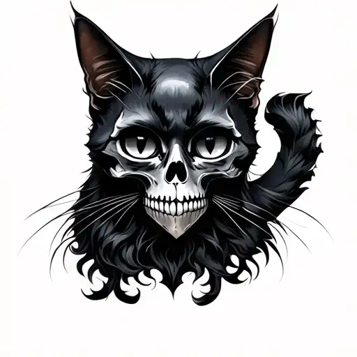 Black Cat With A Skull Head And Cat Body Black Cat