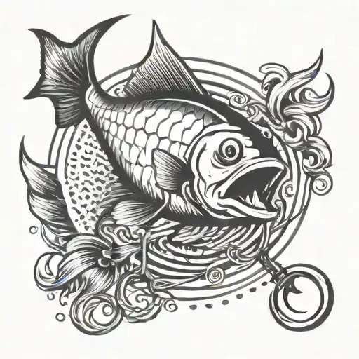 Fish Swimming Around Fishing Hook