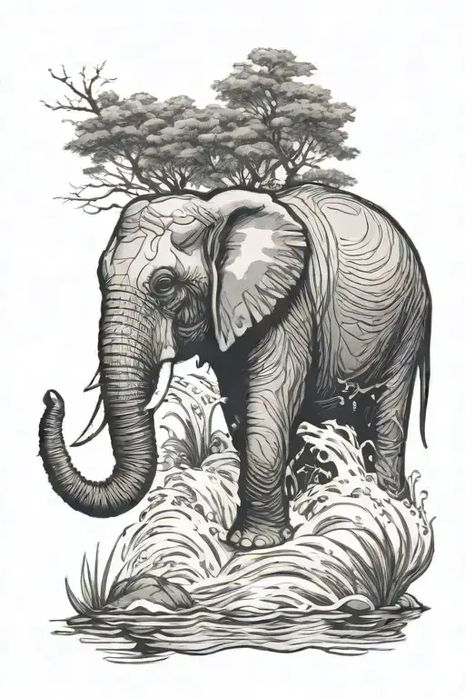 Natural Water With Elephant