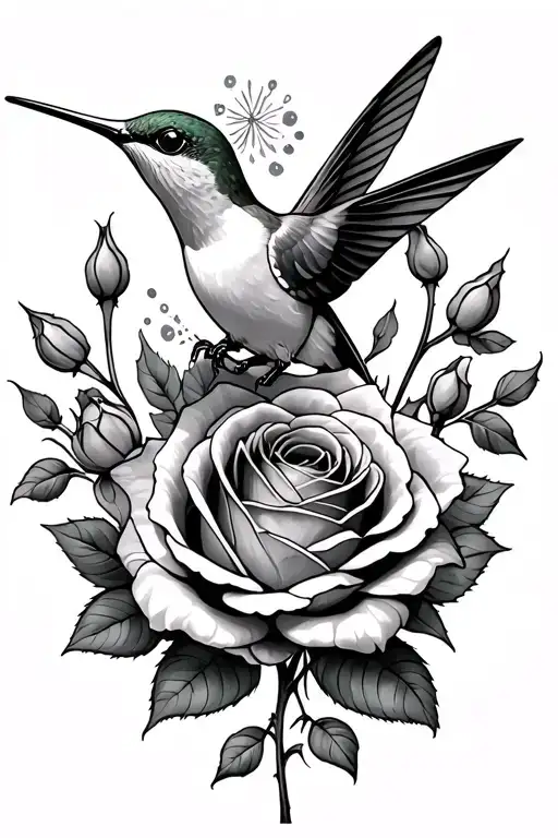Hummingbird Eating Out Of A Rose With Roses And Rose Buds Around Knee Cap