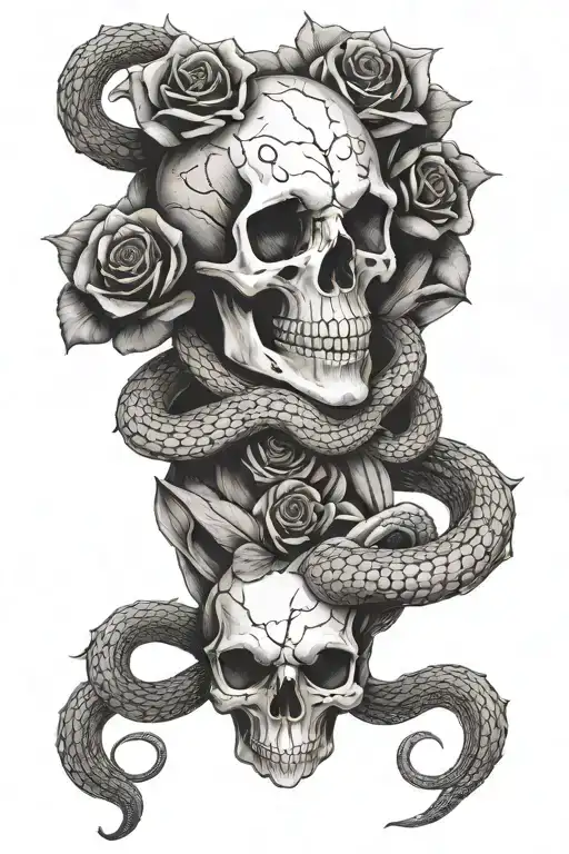 Rose Snake Skull On Back Piece