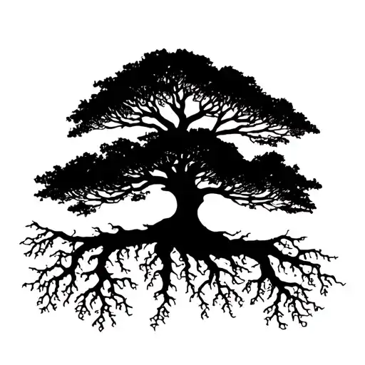 A Tree Silhouette With Roots Growing Into The Shape Of The Client's Favorite Tree Species