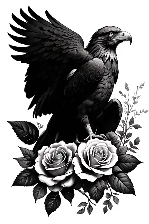 Eagle With Roses And Nature Scene