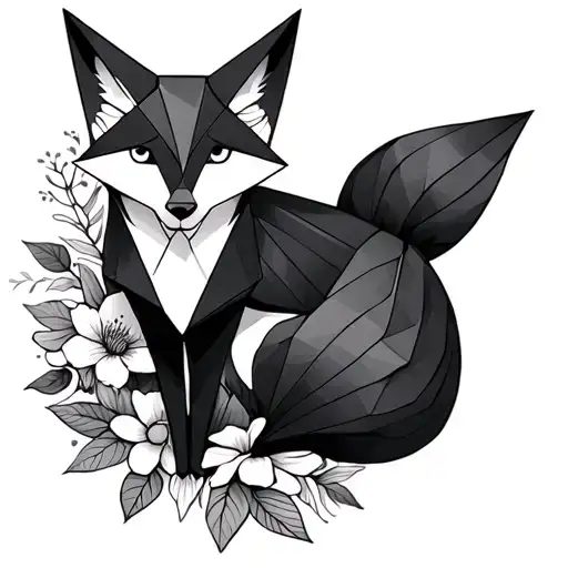 Origami Fox Surrounded By Flowers