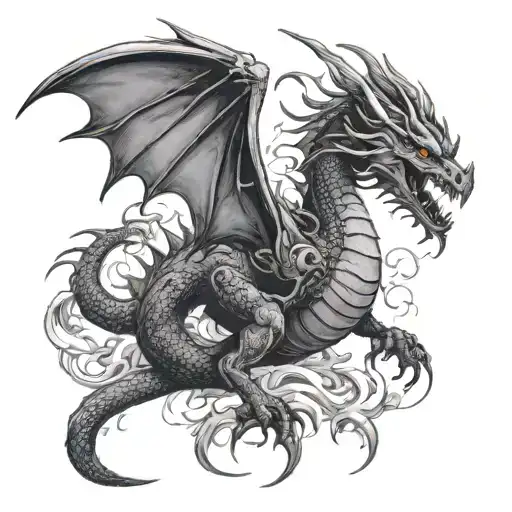 Small Silhouette Dragon Rising From The Ashes