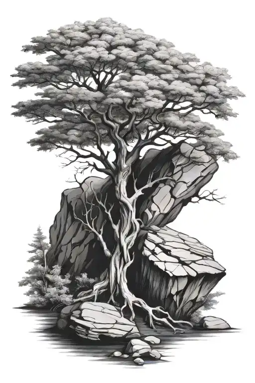 Realistic Majestic Tree Growing Out Of A Rock
