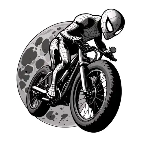 Alien In A Spiderman Costume Riding A Bike On The Moon