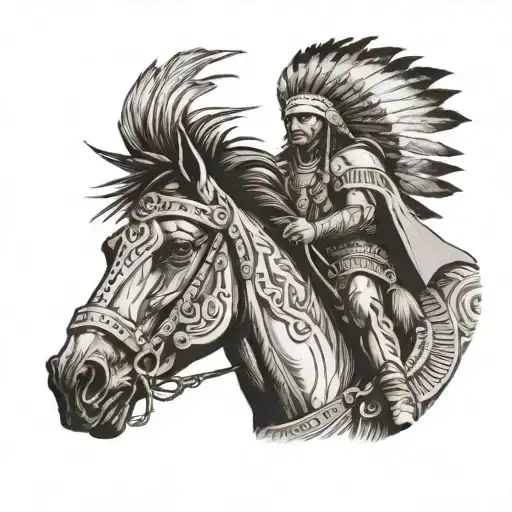 Indian Warrior With Headress On Horse