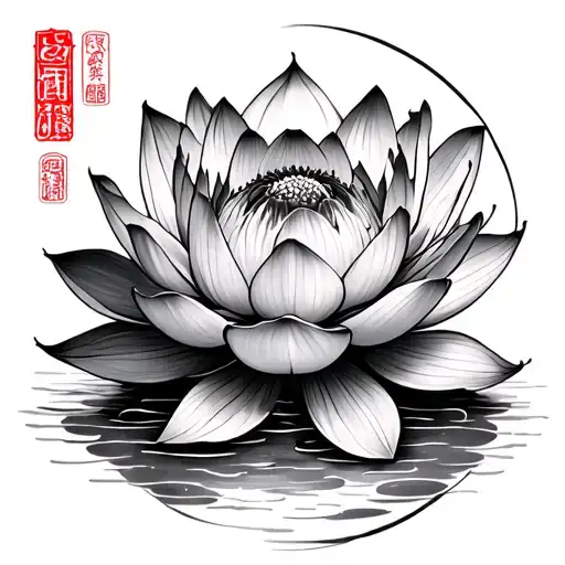 Japanese Temple Lotus Flower With Geisha