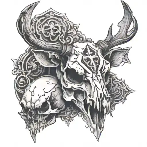 Deer Skull With Cross Forarm Tattoo Masculine