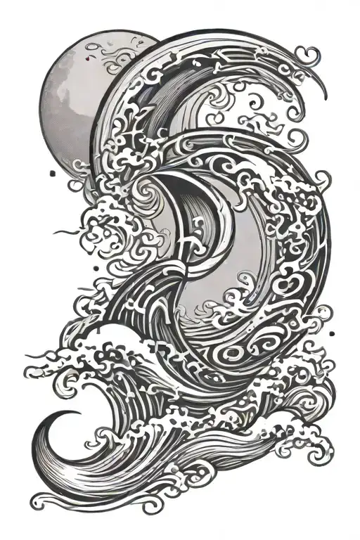 Letter D In Ocean Waves With Moon