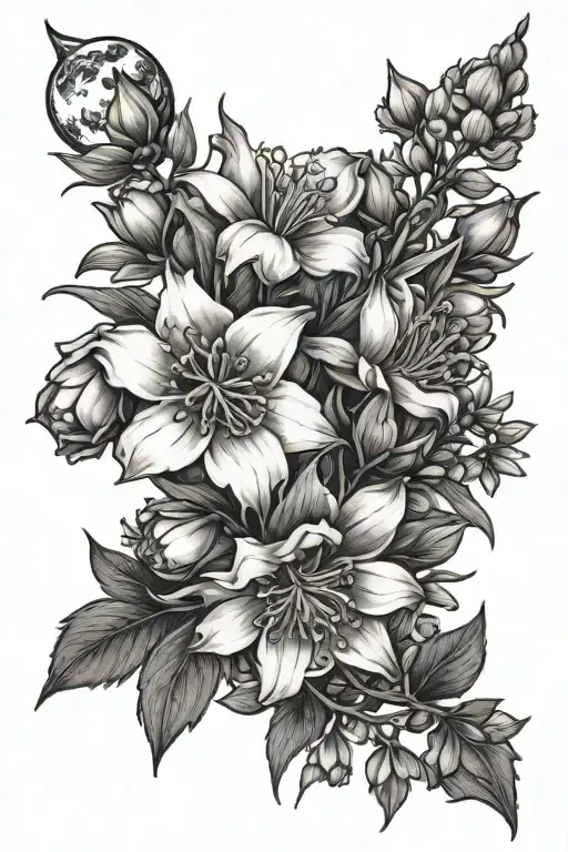 Larkspur Aster Flowers With Moon