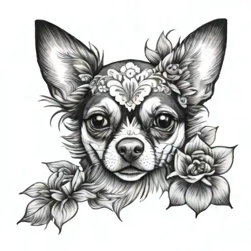 Chihuahua Dog With Flowers Coming