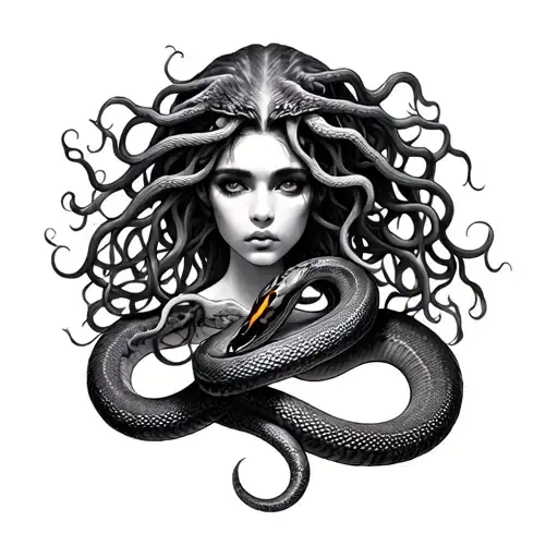 Medusa Tatto With Realistic Snakes