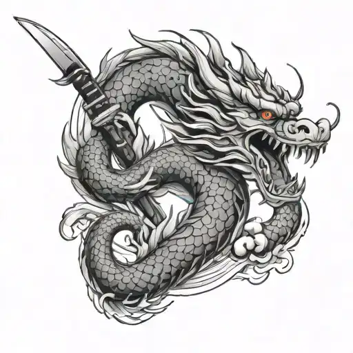 Japanese Dragon Wrapped Around Fisherman Knife With Little Bit Of Pop For A Forearm
