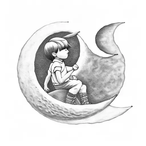 Boy Sitting In Crescent Moon