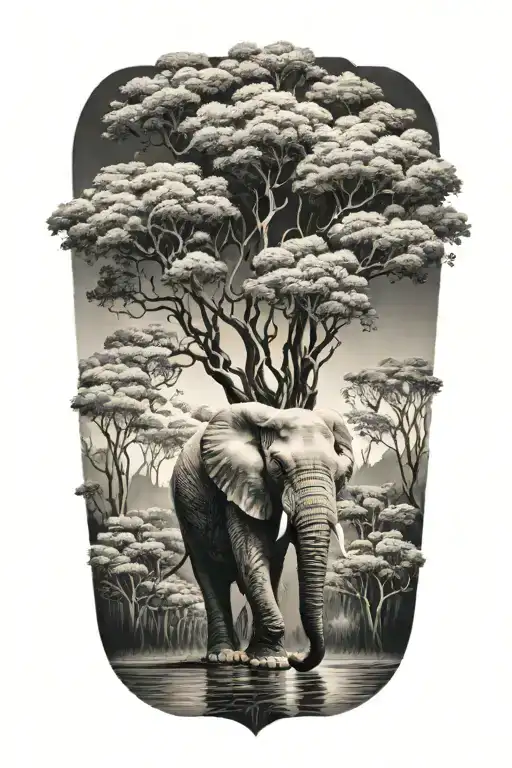 Realistic Elephant With Trees