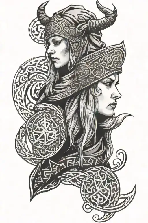 Hooded Nordic Viking Woman With Runes