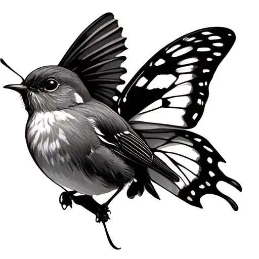 Robin And Butterfly Flying Together