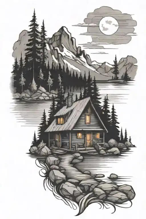 Mountain Camping Cabin And River