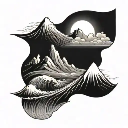 Mountain And Ocean Waves Forming The Shape