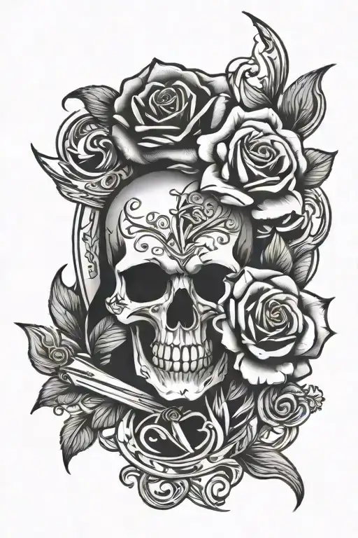 Skull Rose And Knife Intertwined Infinity Symbols