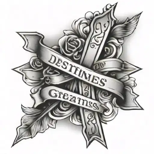 Destined For Greatness But Written In Shape Of A Cross With Dainty Girl Cursive Writing