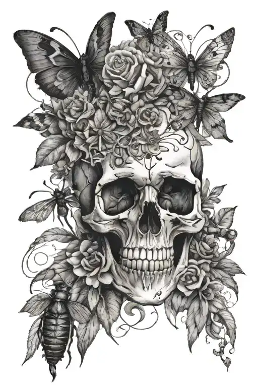 Gothic Nature Design Skull And Insects