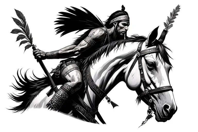 Native Cherokee Warrior On Horse Bones Showing Controlled Aggression