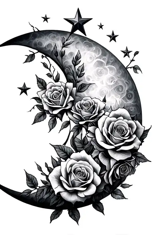 Half Moon Covered In Roses With 3 Stars On Top The Middle Star Being Bigger