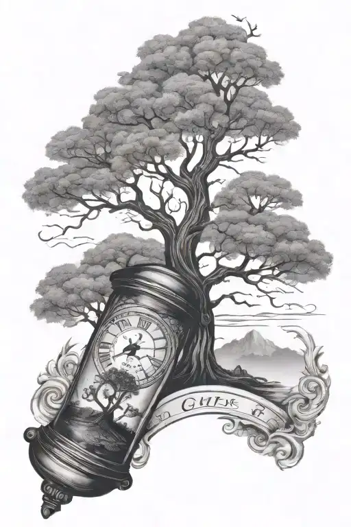 Tree Of Life In Nature Scene With Hour Glass