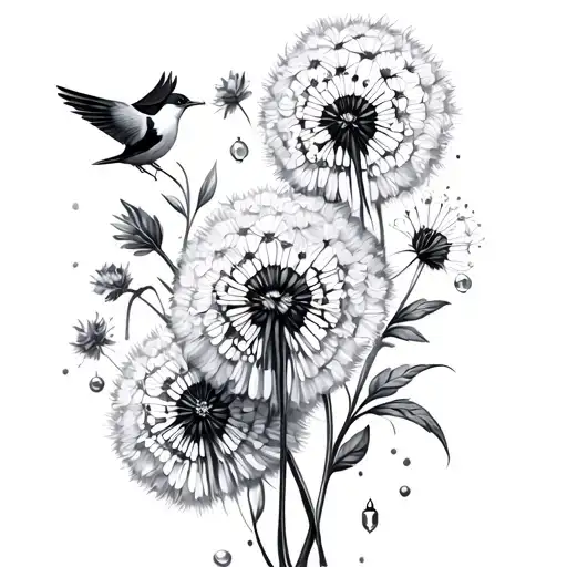 Super Cute And Unique Floral Shoulder Tatoo With Dandelions And Jewls