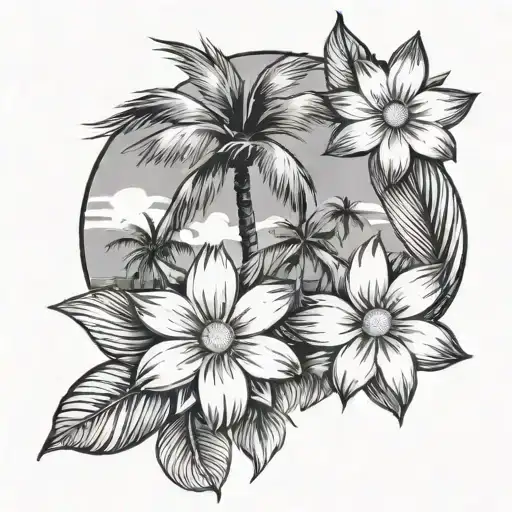 Daisys And Palm Tree