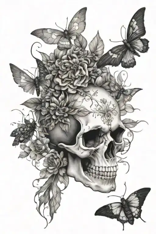 Gothic Nature Design Skull And Insects